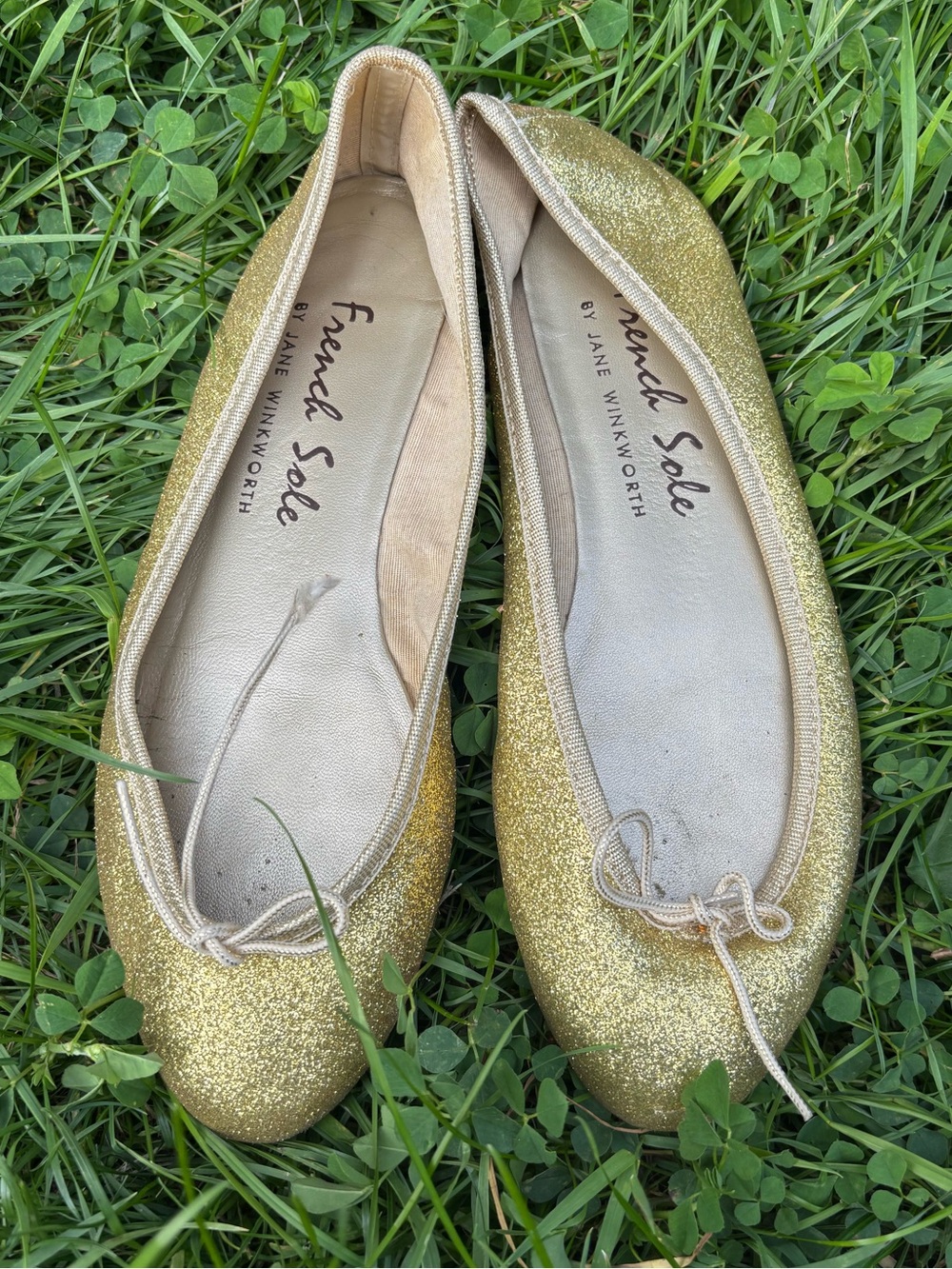 French Sole by Jane Winkworth Gold Glitter Ballet Flats Size 38